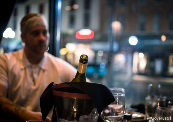 Chef Frank hanging out with us over a bottle of excellent Chardonnay.