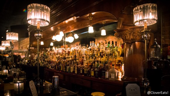 A well-stocked bar at The Ravens Club