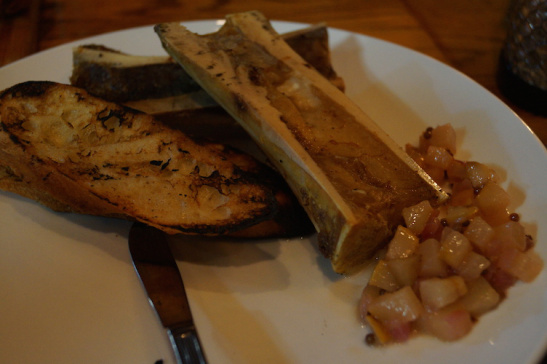 Kudos to chef Frank for putting roasted bone marrow on the menu. Unique, glibbery, and very tasty.
